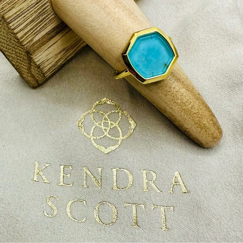 NEW! Kendra Scott Davis 18k Gold Vermeil Turquoise Cocktail Ring - Picture 9 of 17